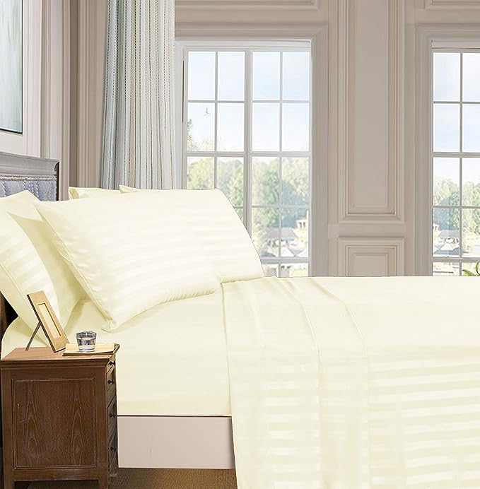 Solid Striped Cotton Bed Sheet with 2 Pillow Covers