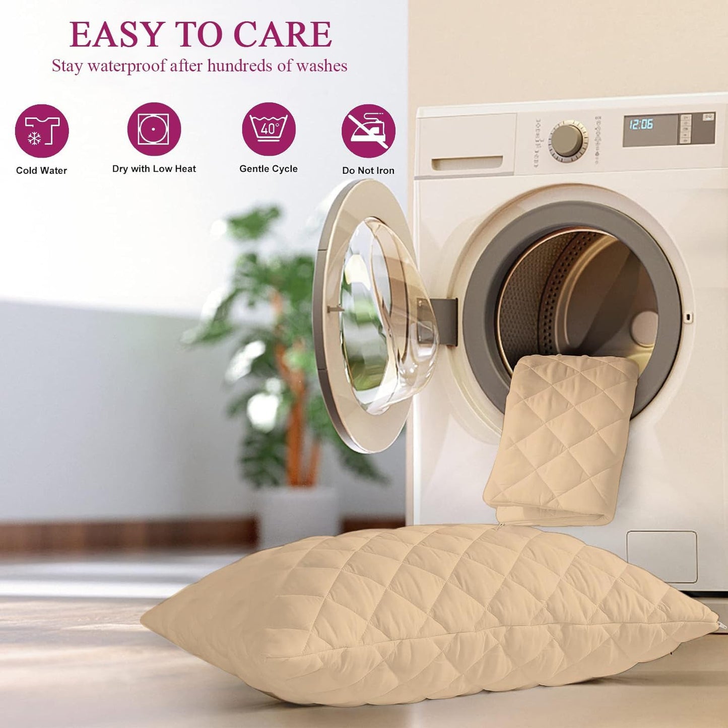 Solid Cotton Pillow Cover with Zipper Closure