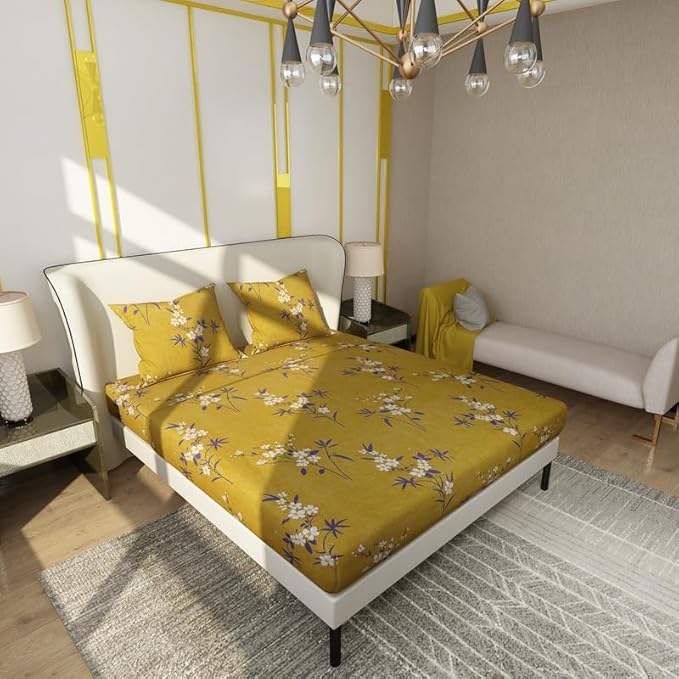 Floral Printed Cotton Bed Sheet with 2 Pillow Covers