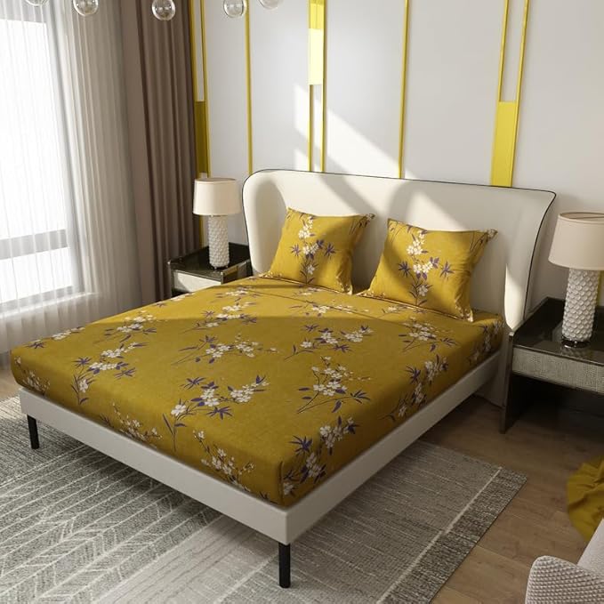 Floral Printed Cotton Bed Sheet with 2 Pillow Covers