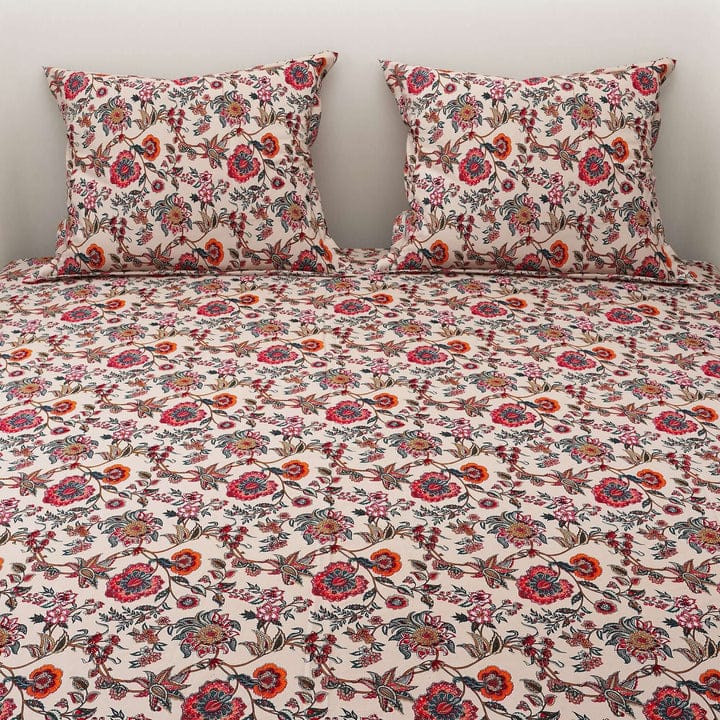 Floral Printed Cotton Bed Sheet with 2 Pillow Covers