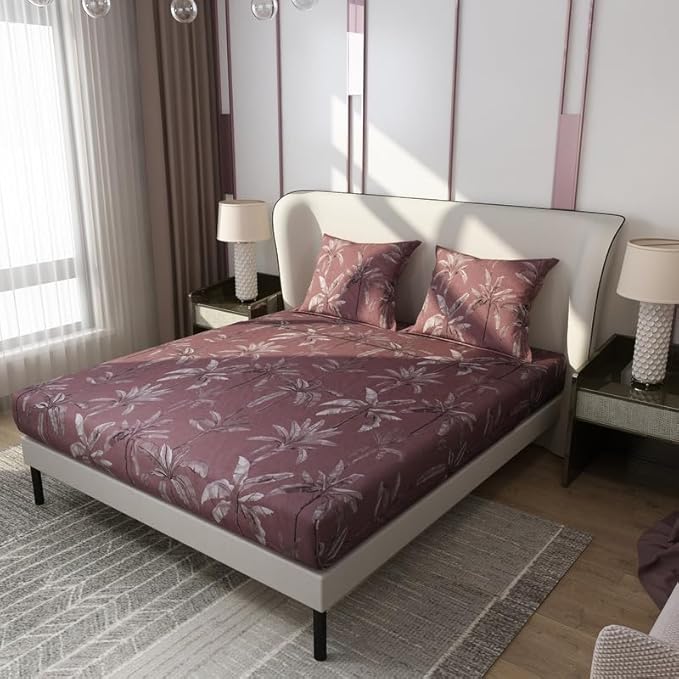 Floral Printed Cotton Bed Sheet with 2 Pillow Covers