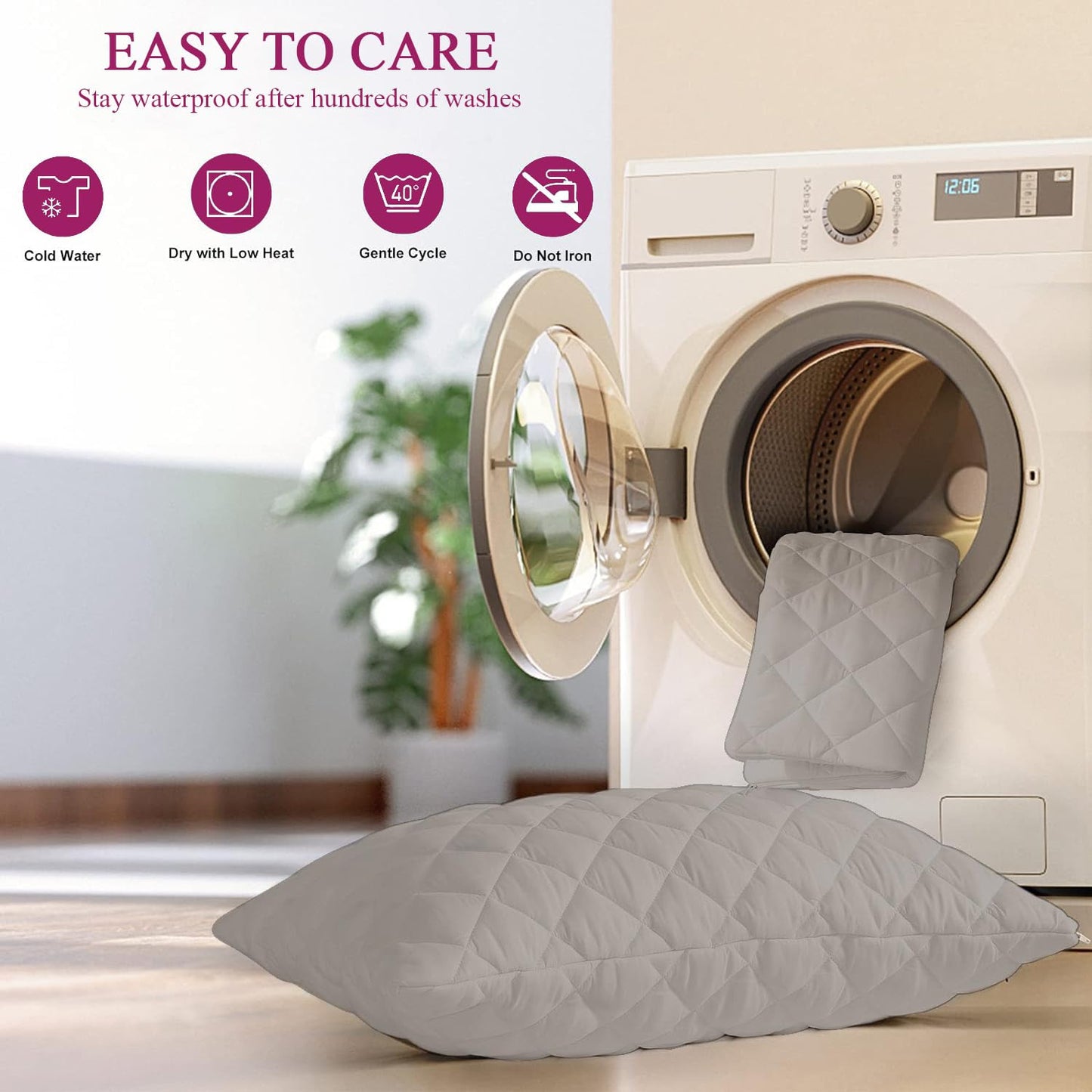 Solid Cotton Pillow Cover with Zipper Closure