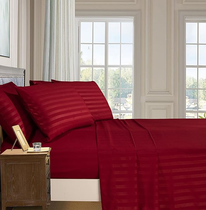 Solid Striped Cotton Bed Sheet with 2 Pillow Covers