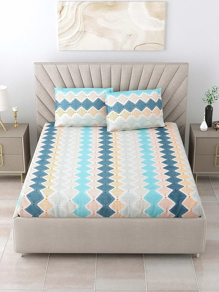 Floral Printed Cotton Bed Sheet with 2 Pillow Covers