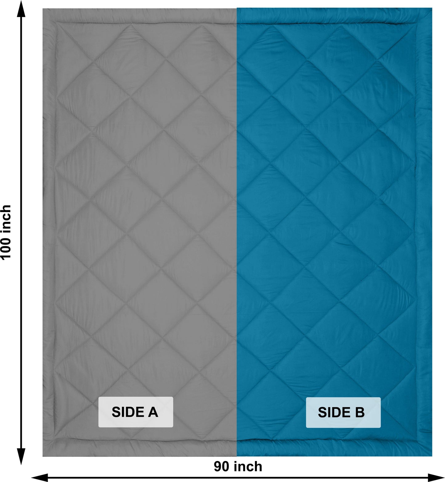 Solid Single Quilt for Heavy Winter (Microfiber, PETROL BLUE & GREY)