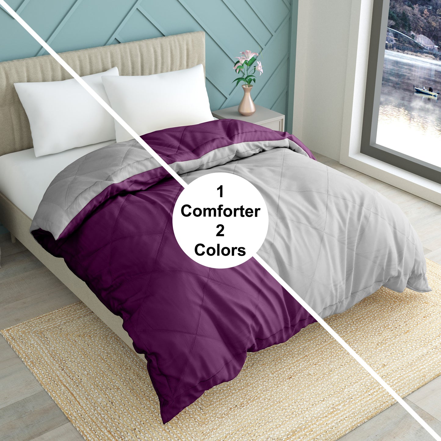 Solid Single Quilt for Heavy Winter (Microfiber, PURPLE & GREY)