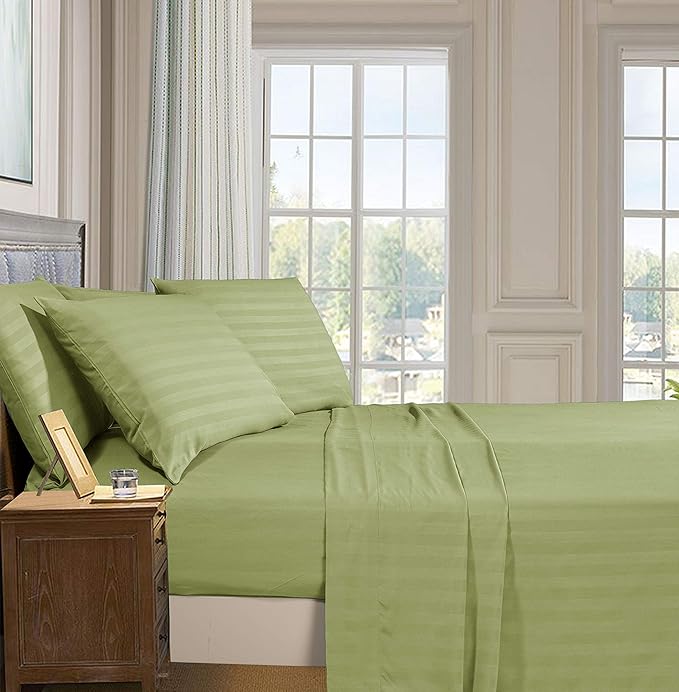 Solid Striped Cotton Bed Sheet with 2 Pillow Covers