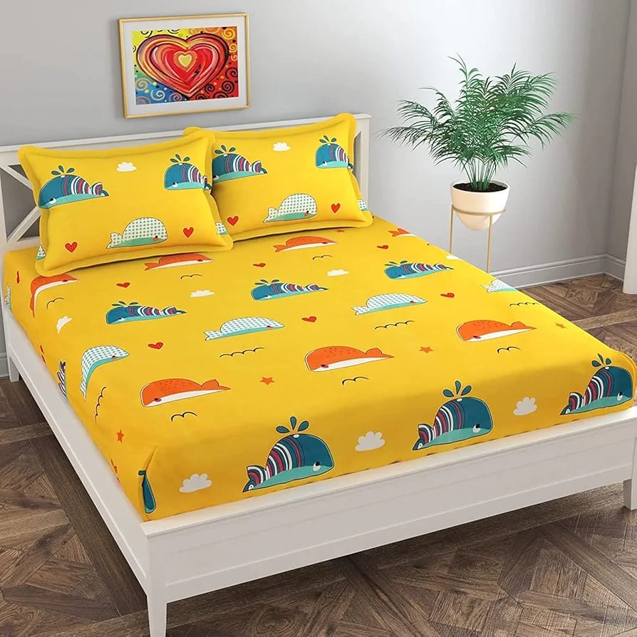 Floral Printed Cotton Bed Sheet with 2 Pillow Covers