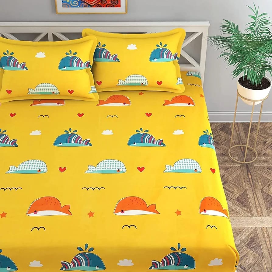 Floral Printed Cotton Bed Sheet with 2 Pillow Covers