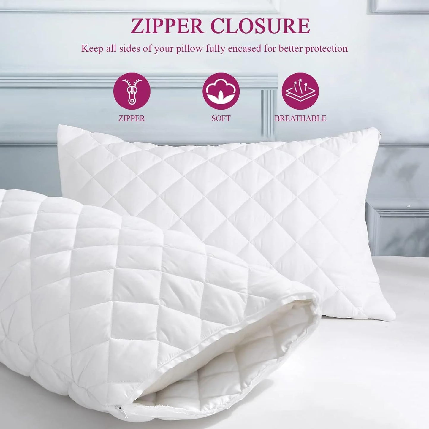 Solid Cotton Pillow Cover with Zipper Closure