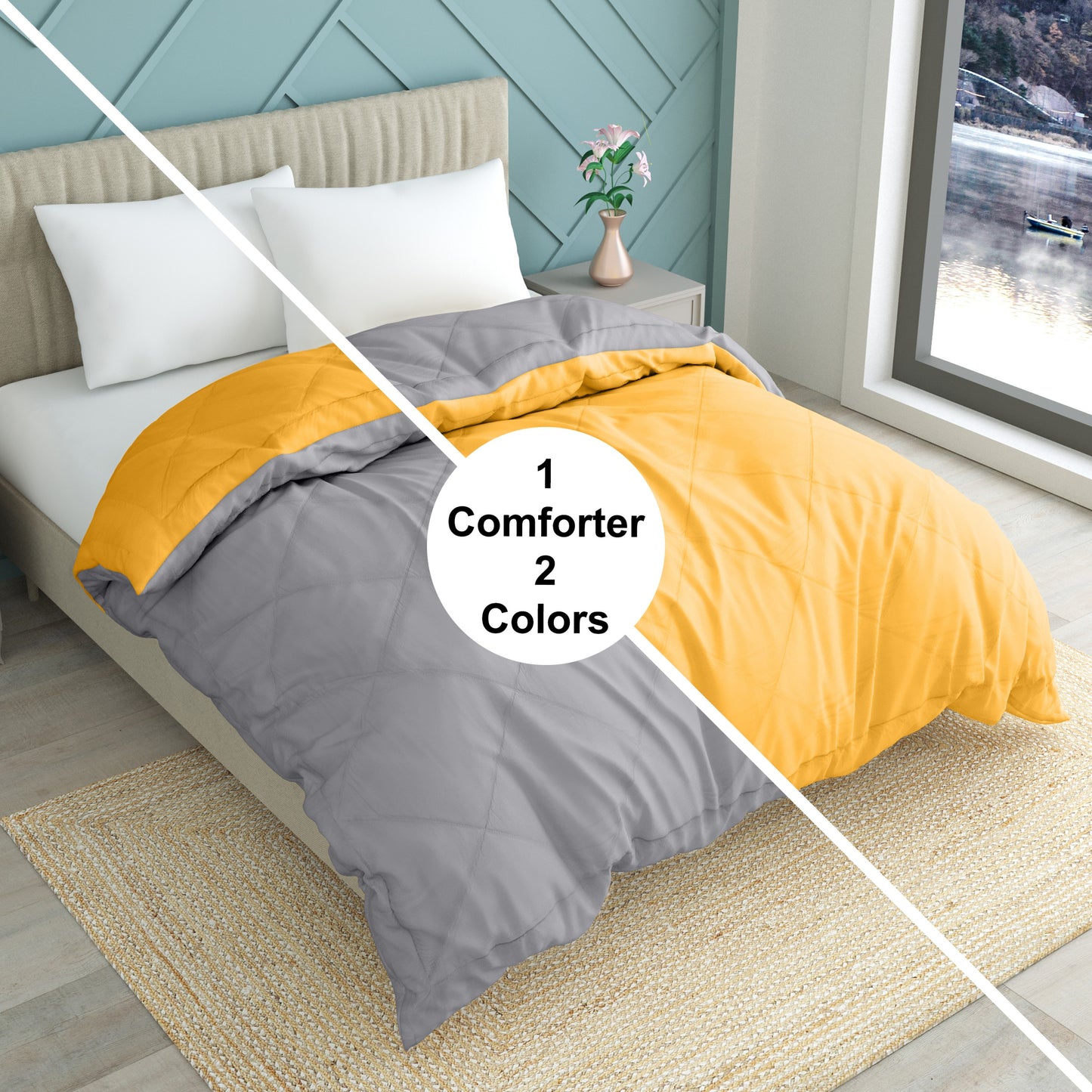 Solid Single Quilt for Heavy Winter (Microfiber, YELLOW & GREY)