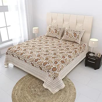 Cotton Printed Bed Sheet with 2 Pillow Covers