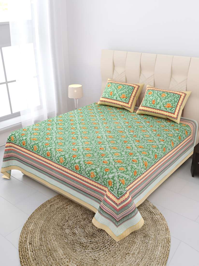 Cotton Printed Bed Sheet with 2 Pillow Covers