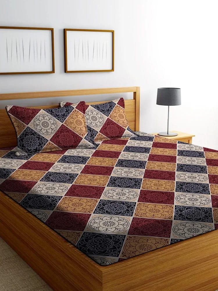 Solid Striped Cotton Bed Sheet with 2 Pillow Covers