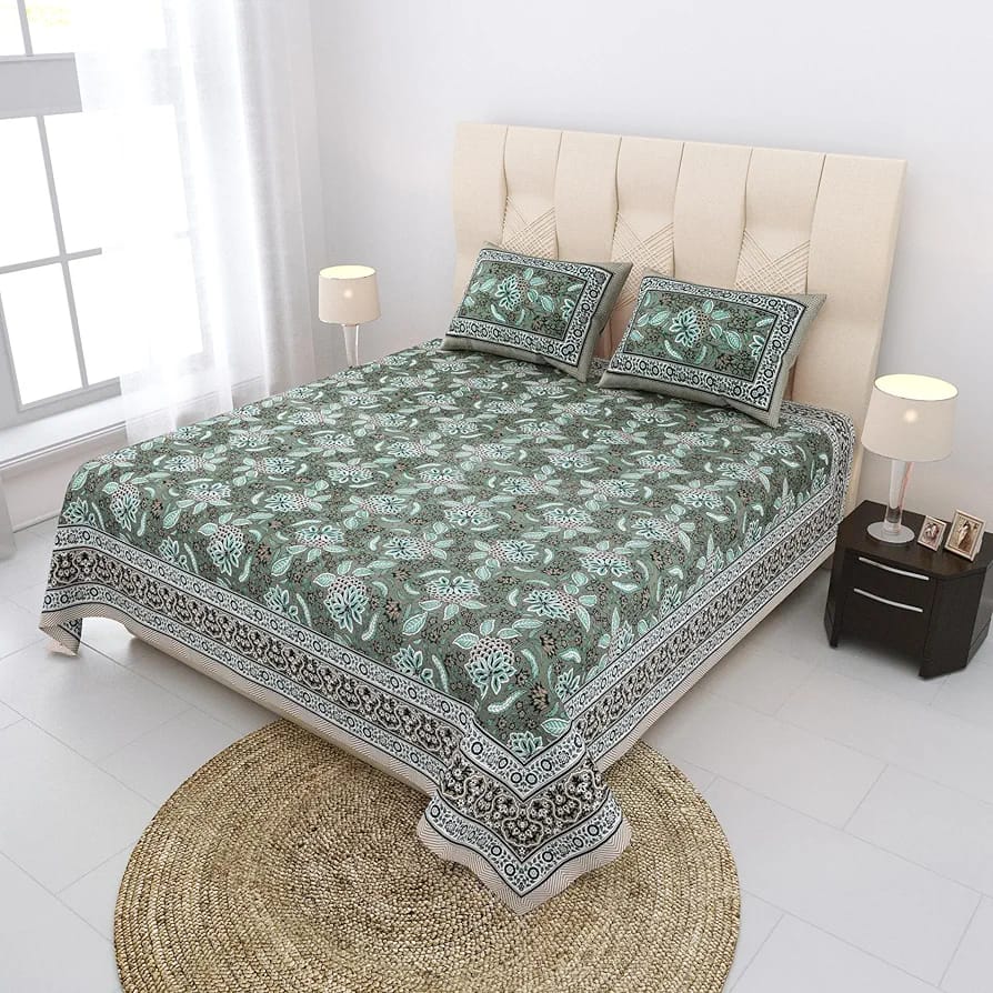 Cotton Printed Bed Sheet with 2 Pillow Covers
