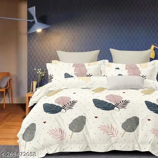 Solid Striped Cotton Bed Sheet with 2 Pillow Covers