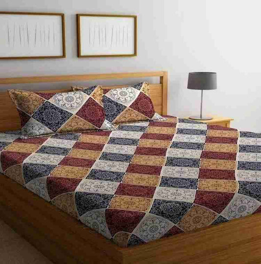 Floral Printed Cotton Bed Sheet with 2 Pillow Covers