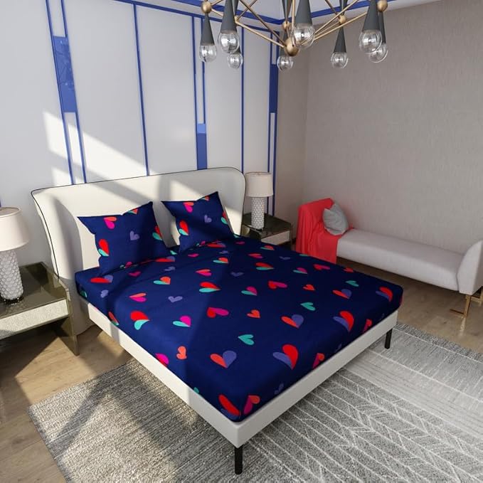 Floral Printed Cotton Bed Sheet with 2 Pillow Covers