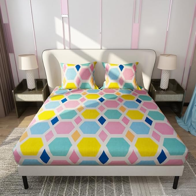Floral Printed Cotton Bed Sheet with 2 Pillow Covers