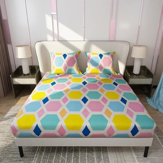 Floral Printed Cotton Bed Sheet with 2 Pillow Covers