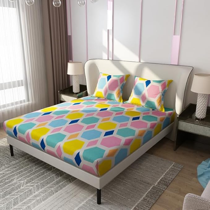 Floral Printed Cotton Bed Sheet with 2 Pillow Covers