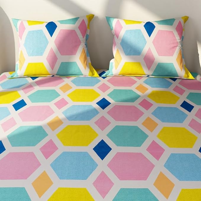 Floral Printed Cotton Bed Sheet with 2 Pillow Covers