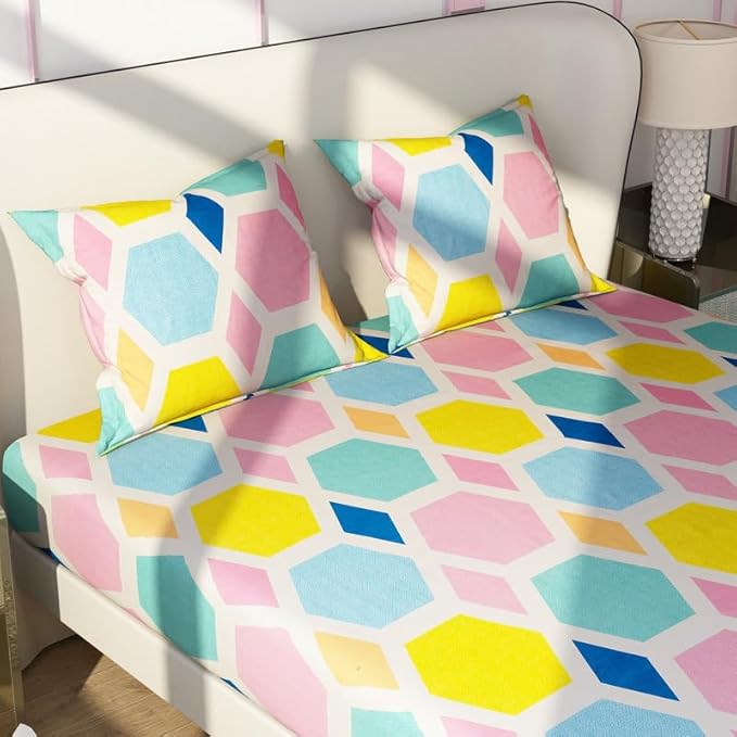 Floral Printed Cotton Bed Sheet with 2 Pillow Covers
