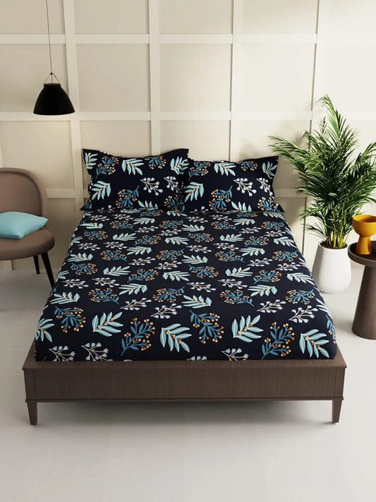 Floral Printed Cotton Bed Sheet with 2 Pillow Covers