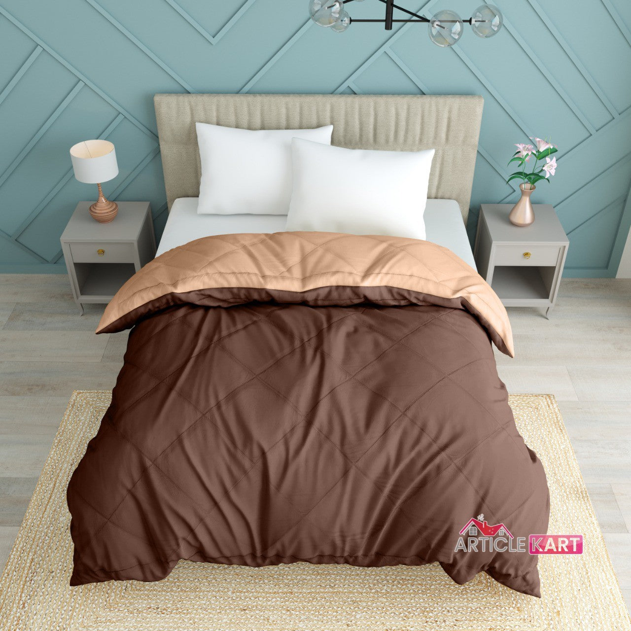 Brown & Beige Microfiber Heavy Winter 233 GSM Single Bed Quilt