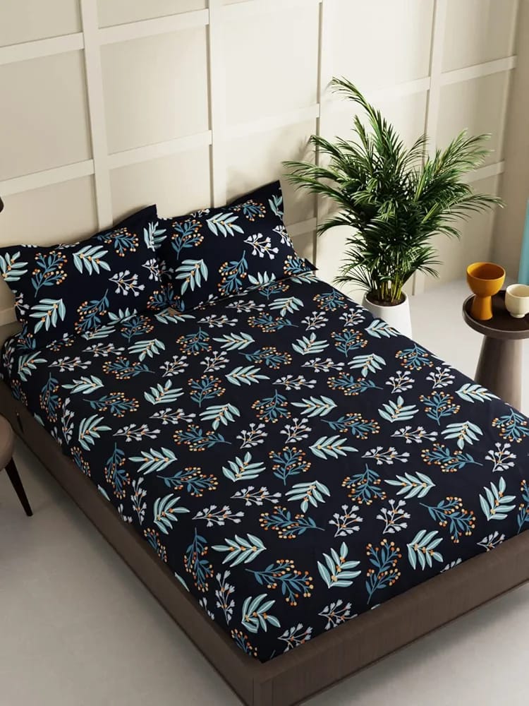 Floral Printed Cotton Bed Sheet with 2 Pillow Covers