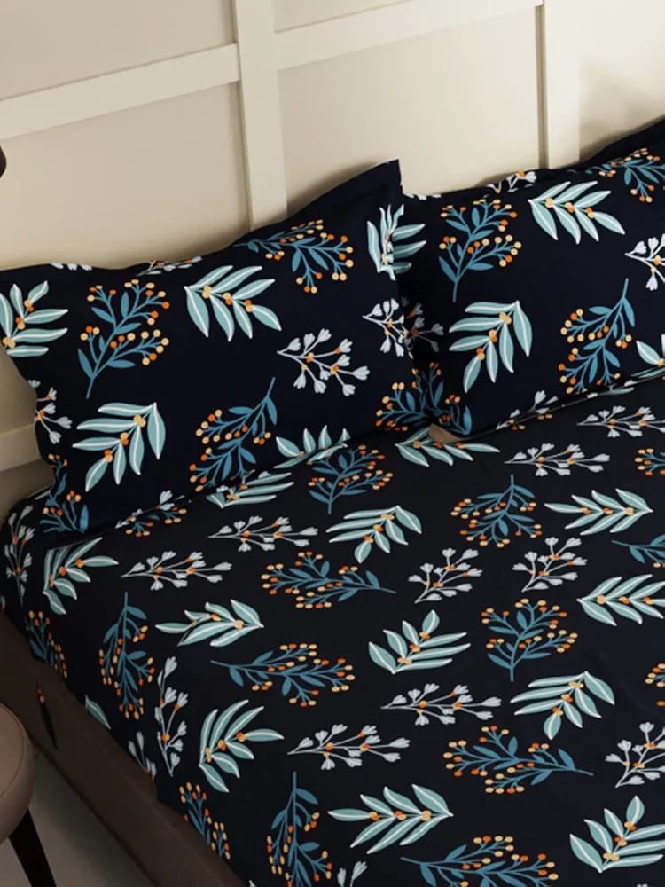 Floral Printed Cotton Bed Sheet with 2 Pillow Covers