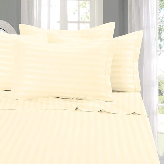 Solid Striped Cotton Bed Sheet with 2 Pillow Covers