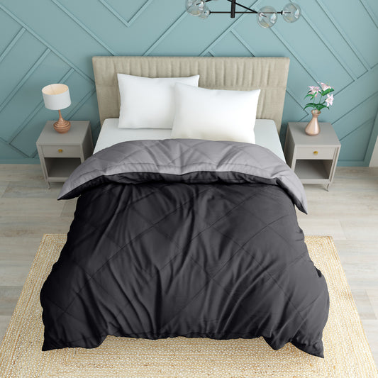 Comfowell Solid Single Quilt for Heavy Winter  (Microfiber, BLACK & GREY)