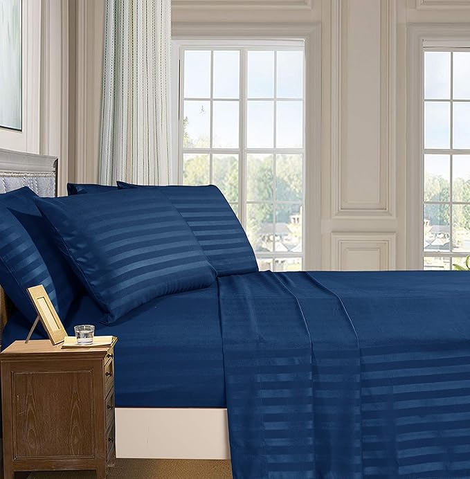 Solid Striped Cotton Bed Sheet with 2 Pillow Covers