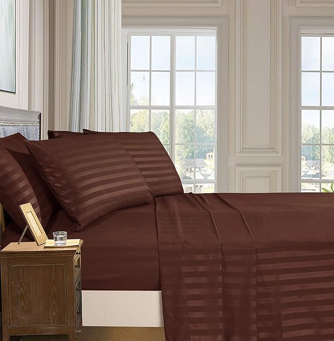 Solid Striped Cotton Bed Sheet with 2 Pillow Covers