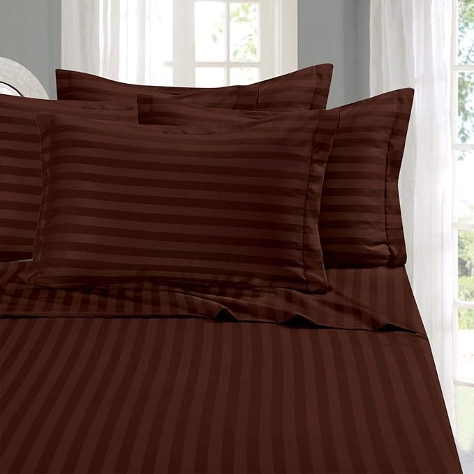 Solid Striped Cotton Bed Sheet with 2 Pillow Covers