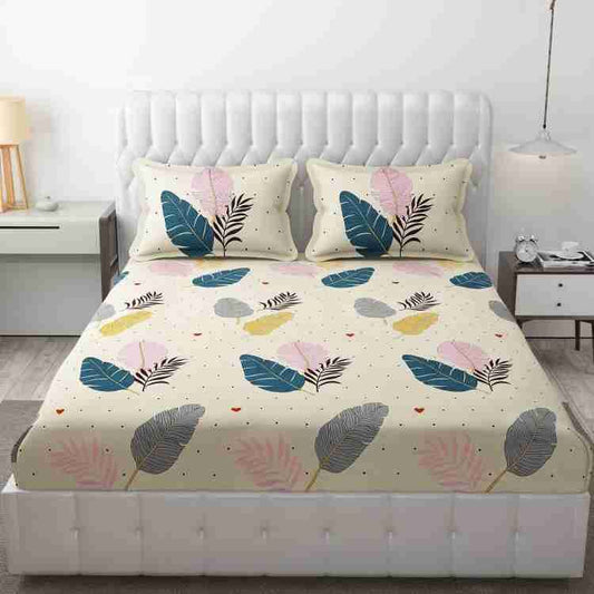 Floral Printed Cotton Bed Sheet with 2 Pillow Covers