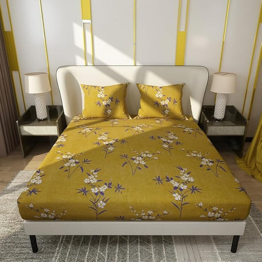Floral Printed Cotton Bed Sheet with 2 Pillow Covers