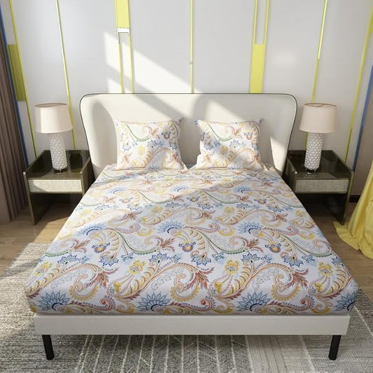 Floral Printed Cotton Bed Sheet with 2 Pillow Covers