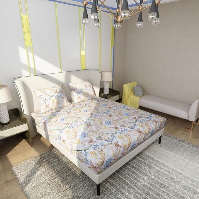 Floral Printed Cotton Bed Sheet with 2 Pillow Covers