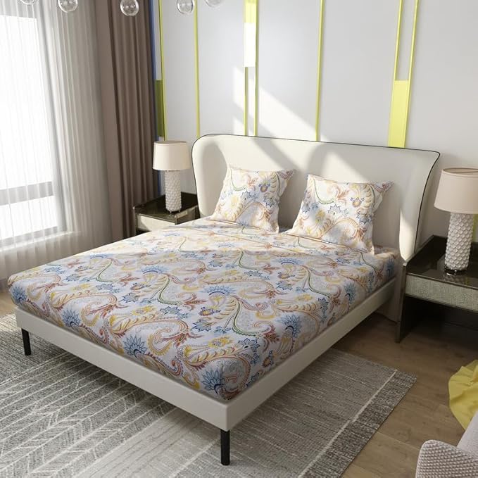 Floral Printed Cotton Bed Sheet with 2 Pillow Covers