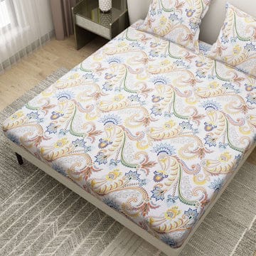 Floral Printed Cotton Bed Sheet with 2 Pillow Covers