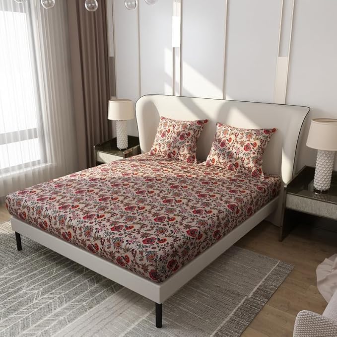 Floral Printed Cotton Bed Sheet with 2 Pillow Covers