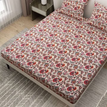 Floral Printed Cotton Bed Sheet with 2 Pillow Covers