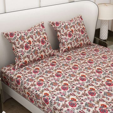 Floral Printed Cotton Bed Sheet with 2 Pillow Covers