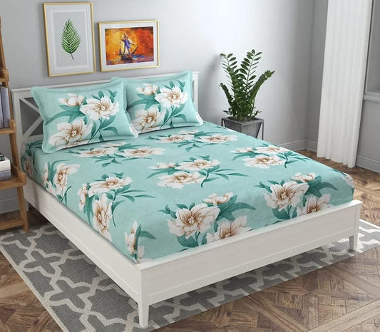 Floral Printed Cotton Bed Sheet with 2 Pillow Covers