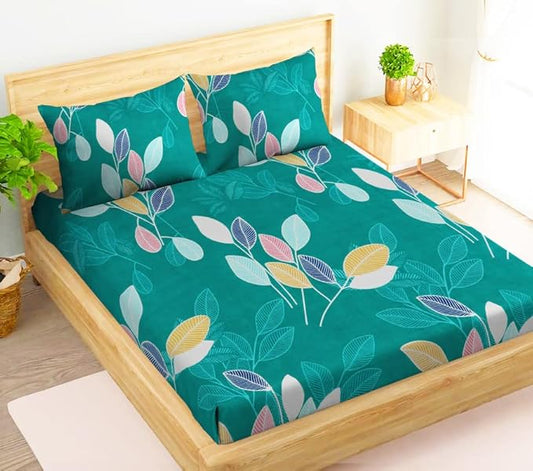 Floral Printed Cotton Bed Sheet with 2 Pillow Covers