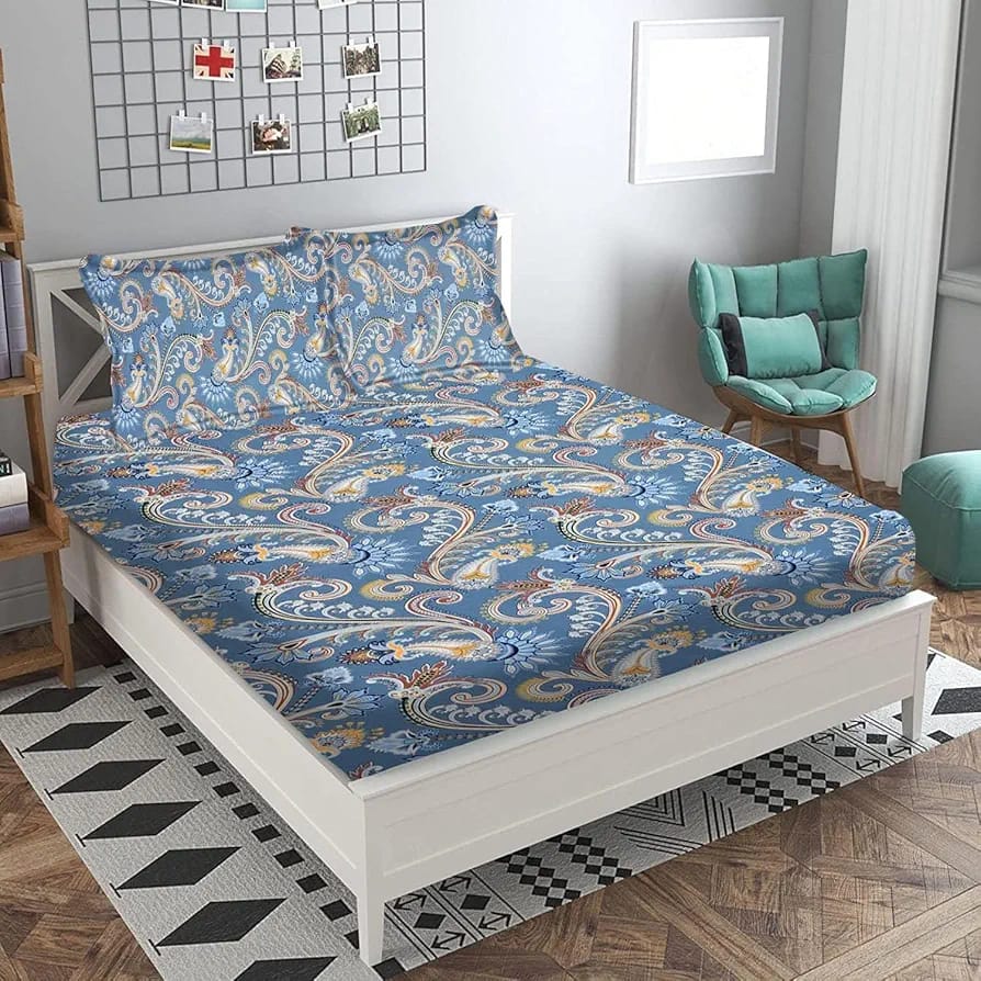 Floral Printed Cotton Bed Sheet with 2 Pillow Covers