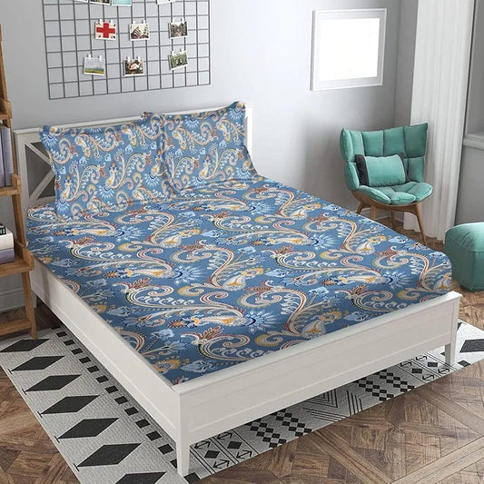 Floral Printed Cotton Bed Sheet with 2 Pillow Covers